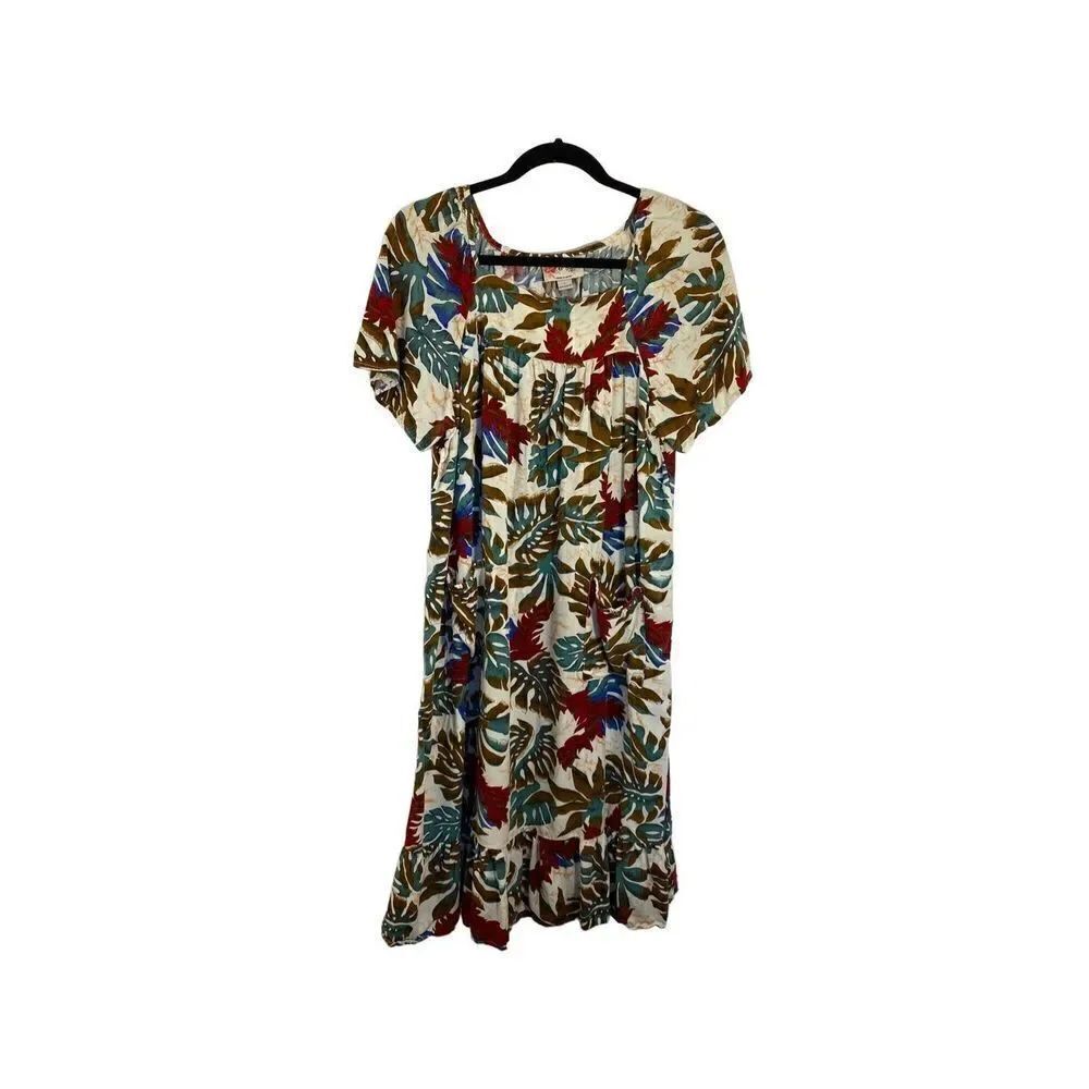 Hawaiian originals women’s Hilo Haitti tropical floral, green Ruffle trim dress